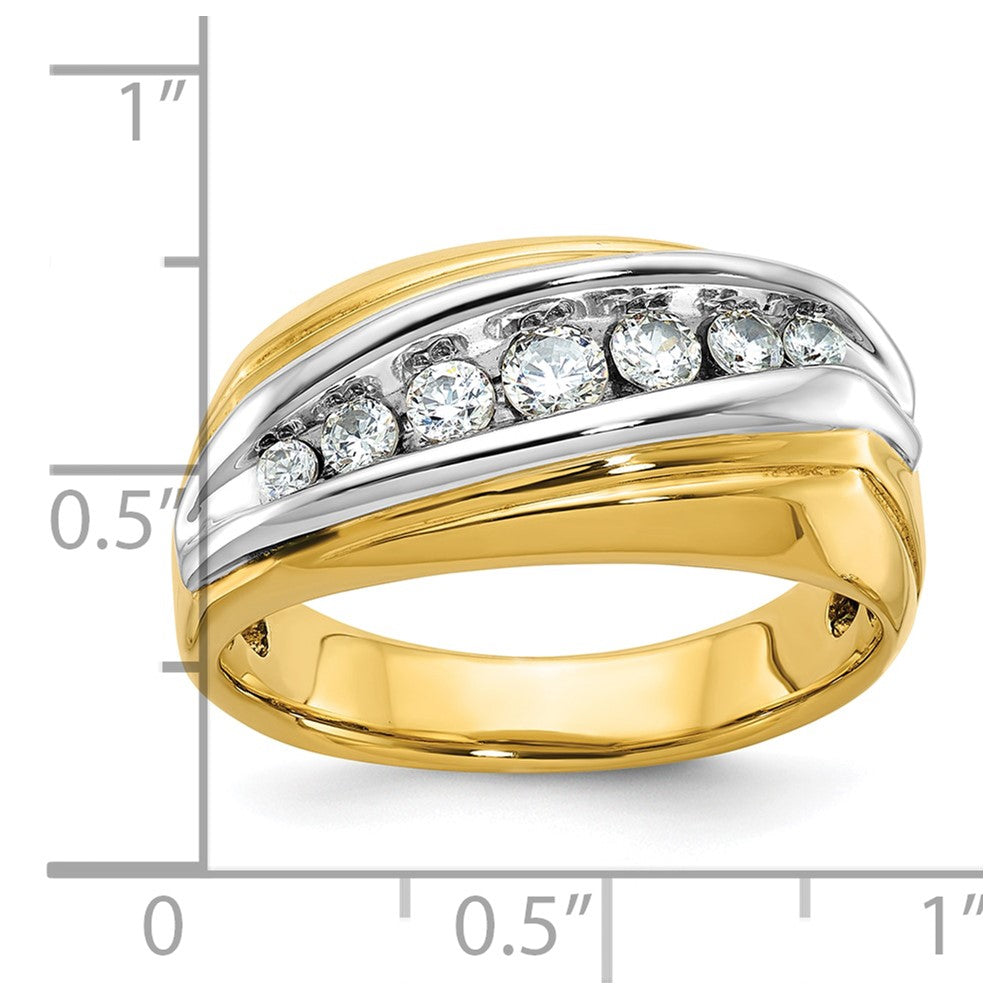 IBGoodman 14k Two-tone Men's Polished and Grooved Graduated 7-Stone 1/2 Carat AA Quality Diamond Ring