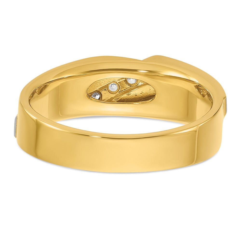 IBGoodman 14k Two-tone Men's Polished Satin and Grooved 4-Stone 1/8 Carat AA Quality Diamond Ring
