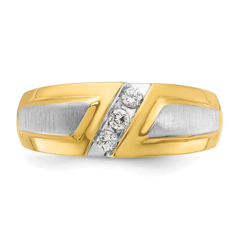 IBGoodman 14k Two-tone Men's Polished and Satin 3-Stone 1/5 Carat AA Quality Diamond Ring