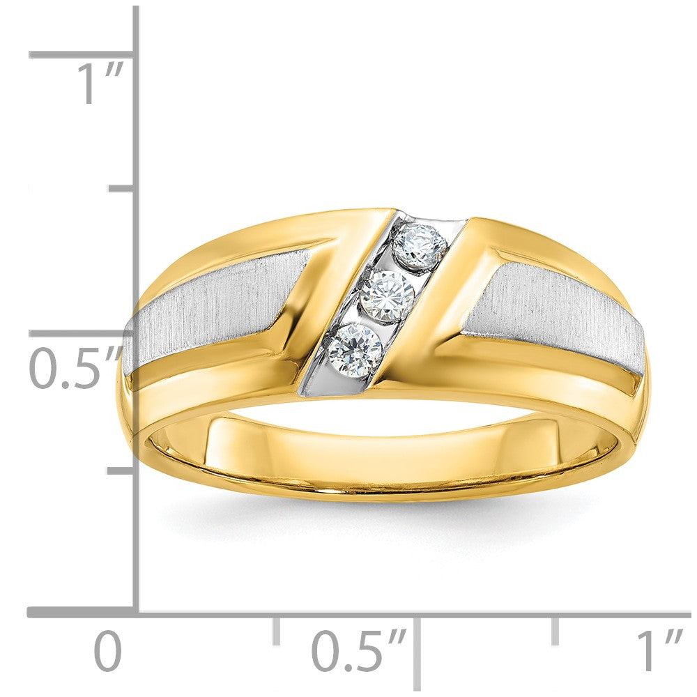 IBGoodman 14k Two-tone Men's Polished and Satin 3-Stone 1/5 Carat AA Quality Diamond Ring