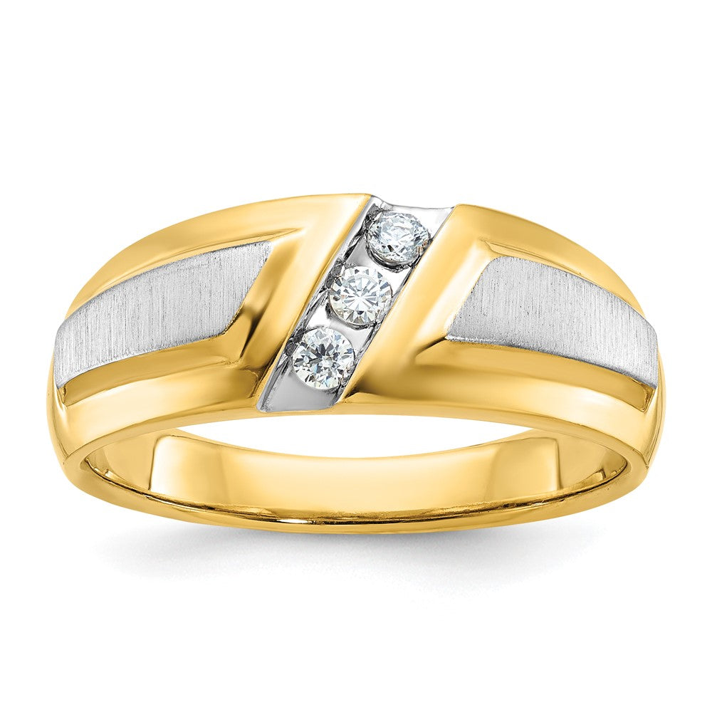 IBGoodman 14k Two-tone Men's Polished and Satin 3-Stone 1/5 Carat AA Quality Diamond Ring