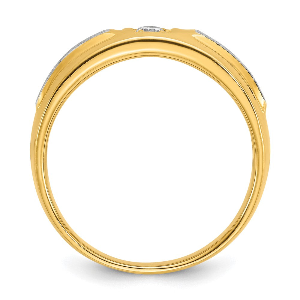 14k Two-tone IBGoodman Men's Polished and Satin 1/10 carat Diamond Complete Ring