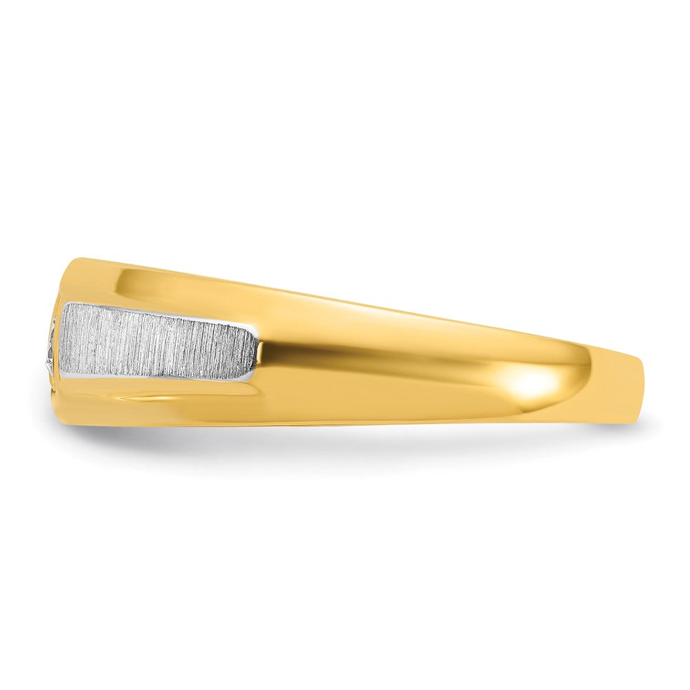 14k Two-tone IBGoodman Men's Polished and Satin 1/10 carat Diamond Complete Ring