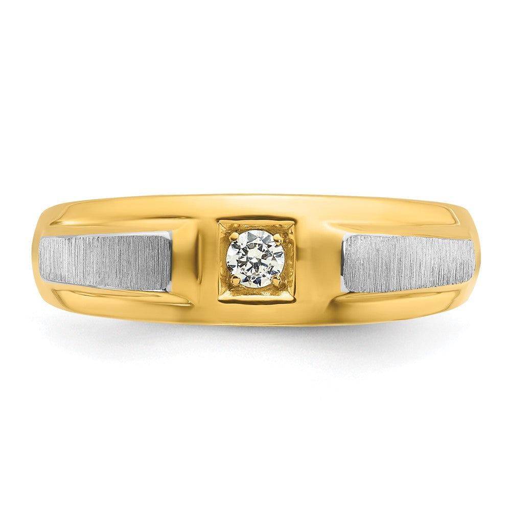 14k Two-tone IBGoodman Men's Polished and Satin 1/10 carat Diamond Complete Ring
