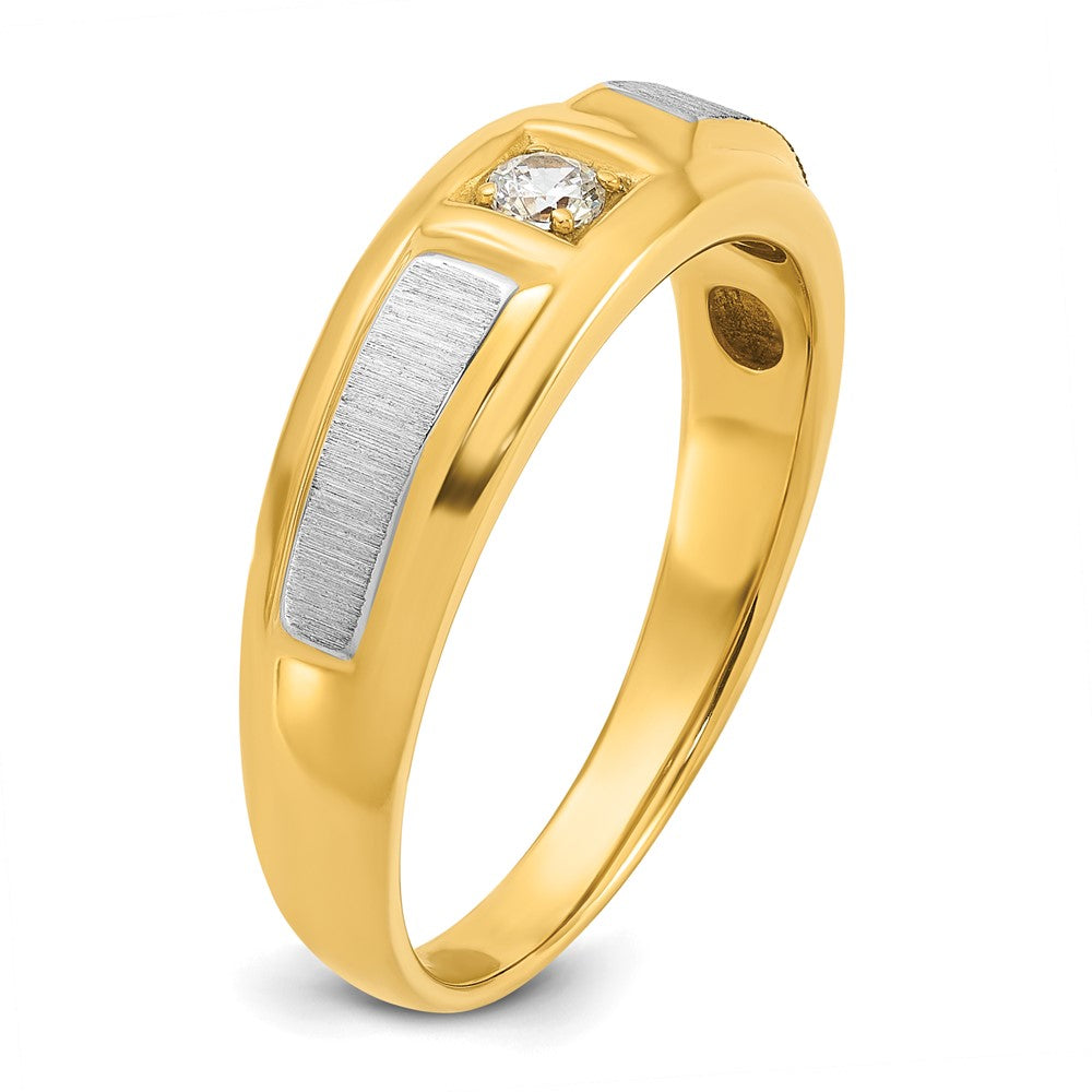 14k Two-tone IBGoodman Men's Polished and Satin 1/10 carat Diamond Complete Ring