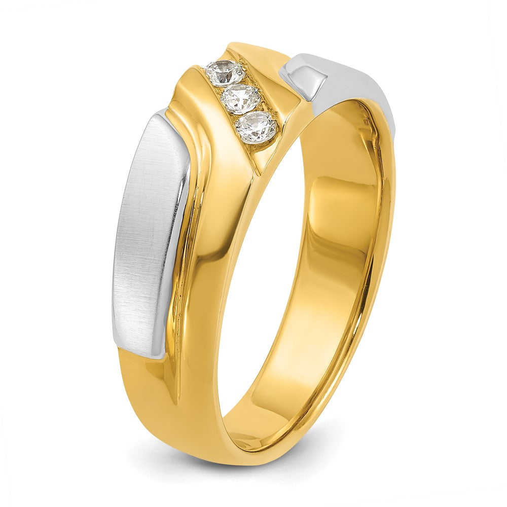 IBGoodman 14k Two-tone Men's Polished Satin and Grooved 3-Stone 1/6 Carat AA Quality Diamond Ring