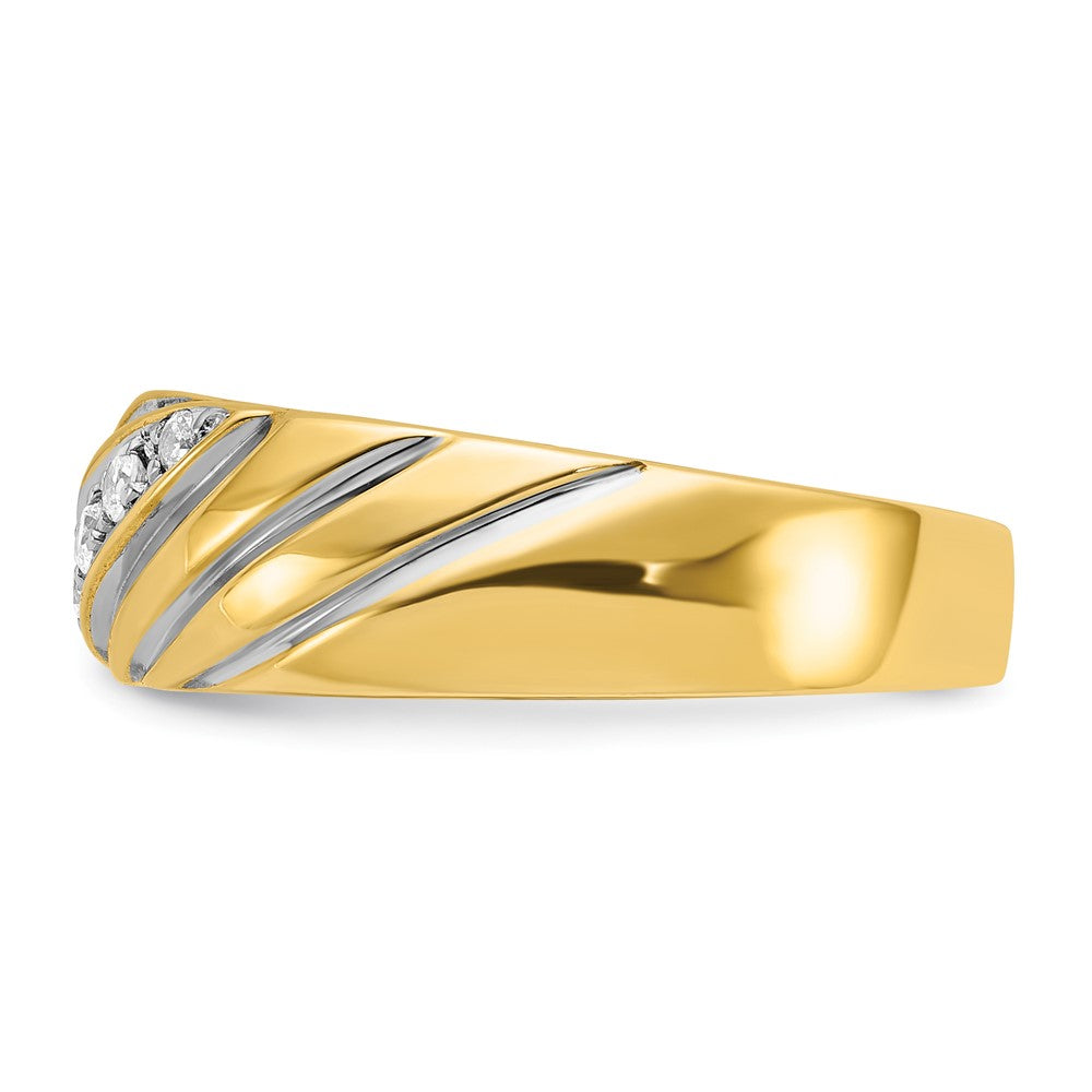 IBGoodman 14k with White Rhodium Men's Polished and Grooved 1/6 Carat AA Quality Diamond Ring