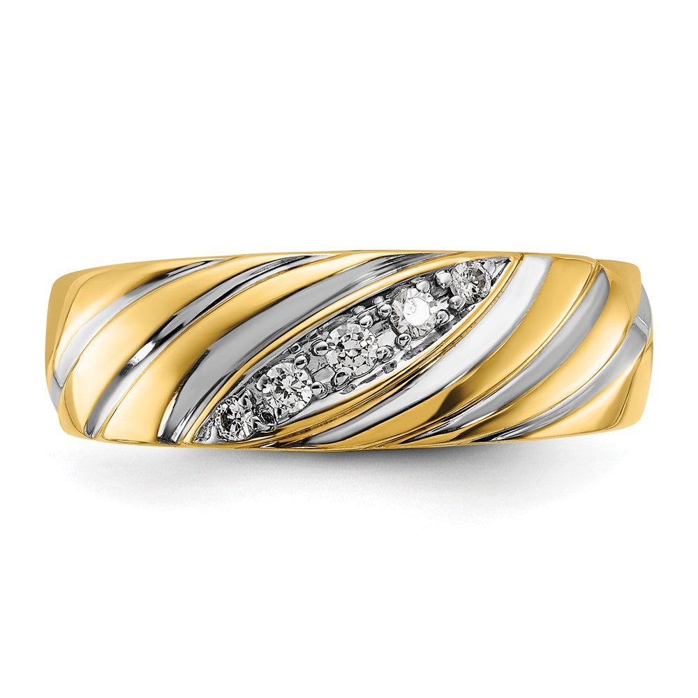 IBGoodman 14k with White Rhodium Men's Polished and Grooved 1/6 Carat AA Quality Diamond Ring