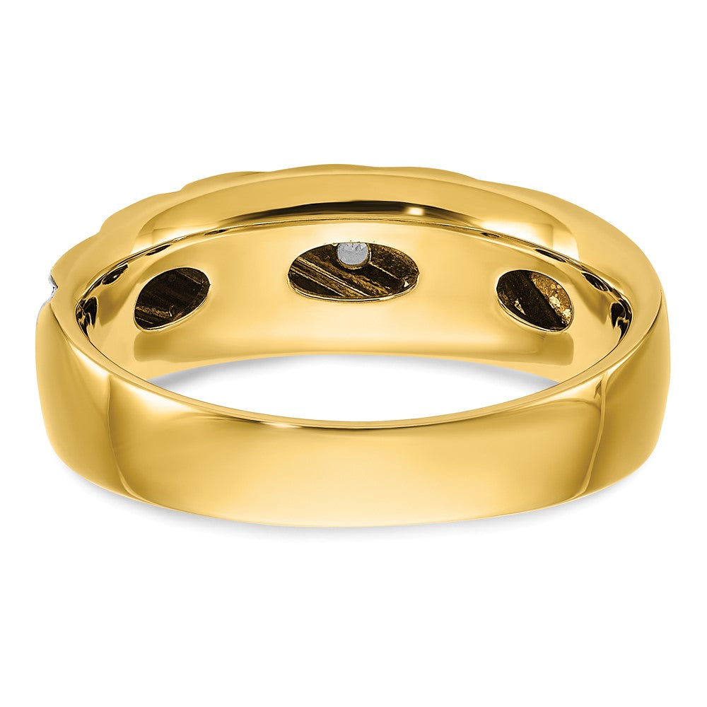 IBGoodman 14k with White Rhodium Men's Polished and Grooved 1/6 Carat AA Quality Diamond Ring