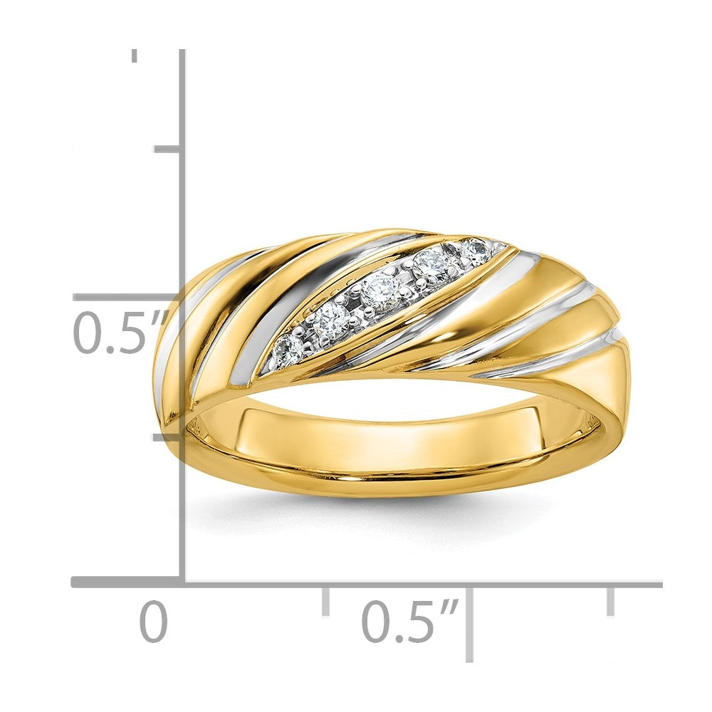 IBGoodman 14k with White Rhodium Men's Polished and Grooved 1/6 Carat AA Quality Diamond Ring