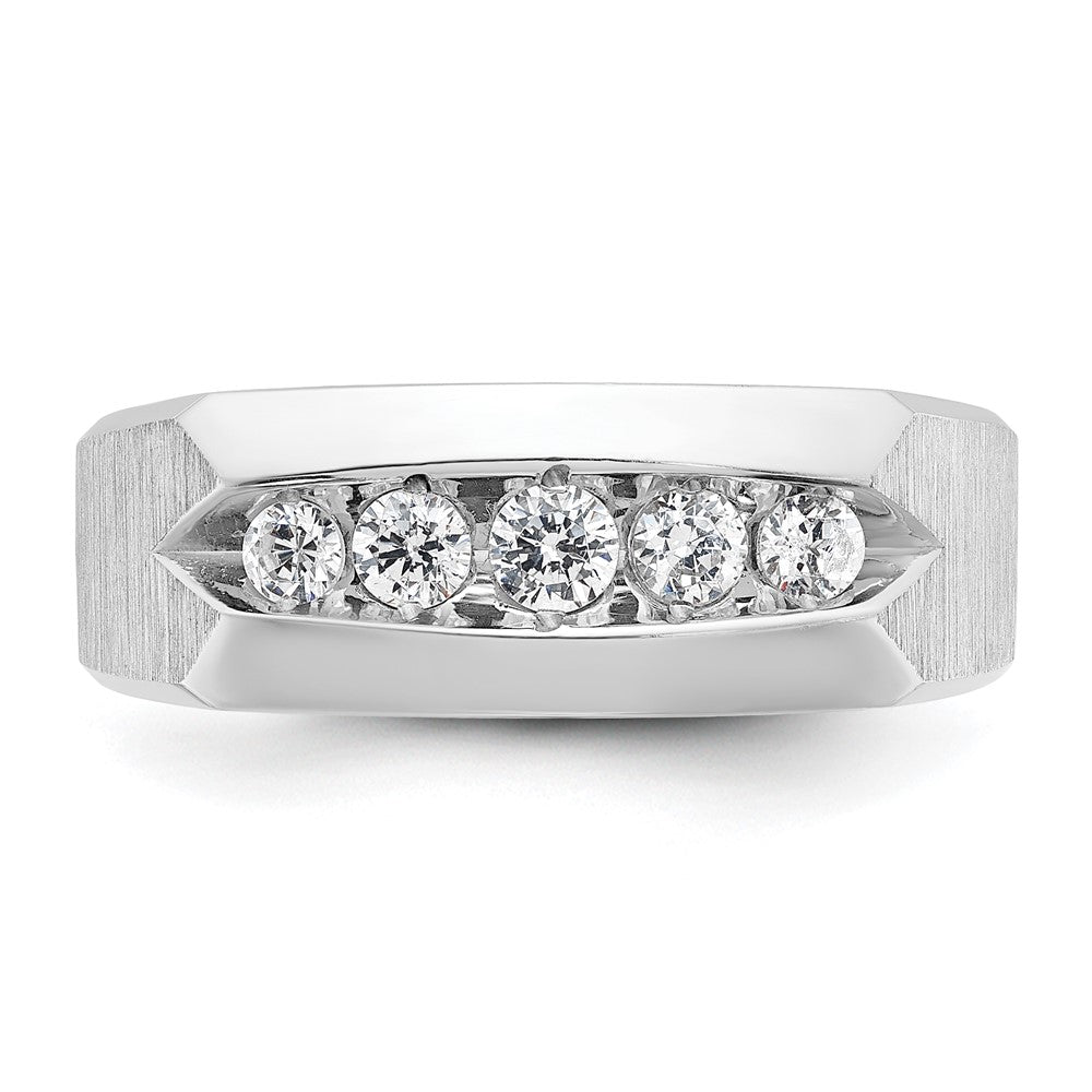 IBGoodman 14k White Gold Men's Polished and Satin 5-Stone 1/2 Carat AA Quality Diamond Ring