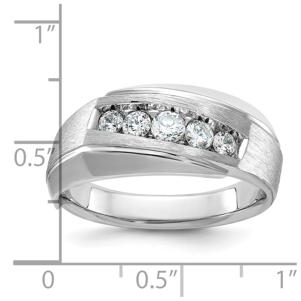 IBGoodman 14k White Gold Men's Polished and Satin 5-Stone 1/2 Carat AA Quality Diamond Ring