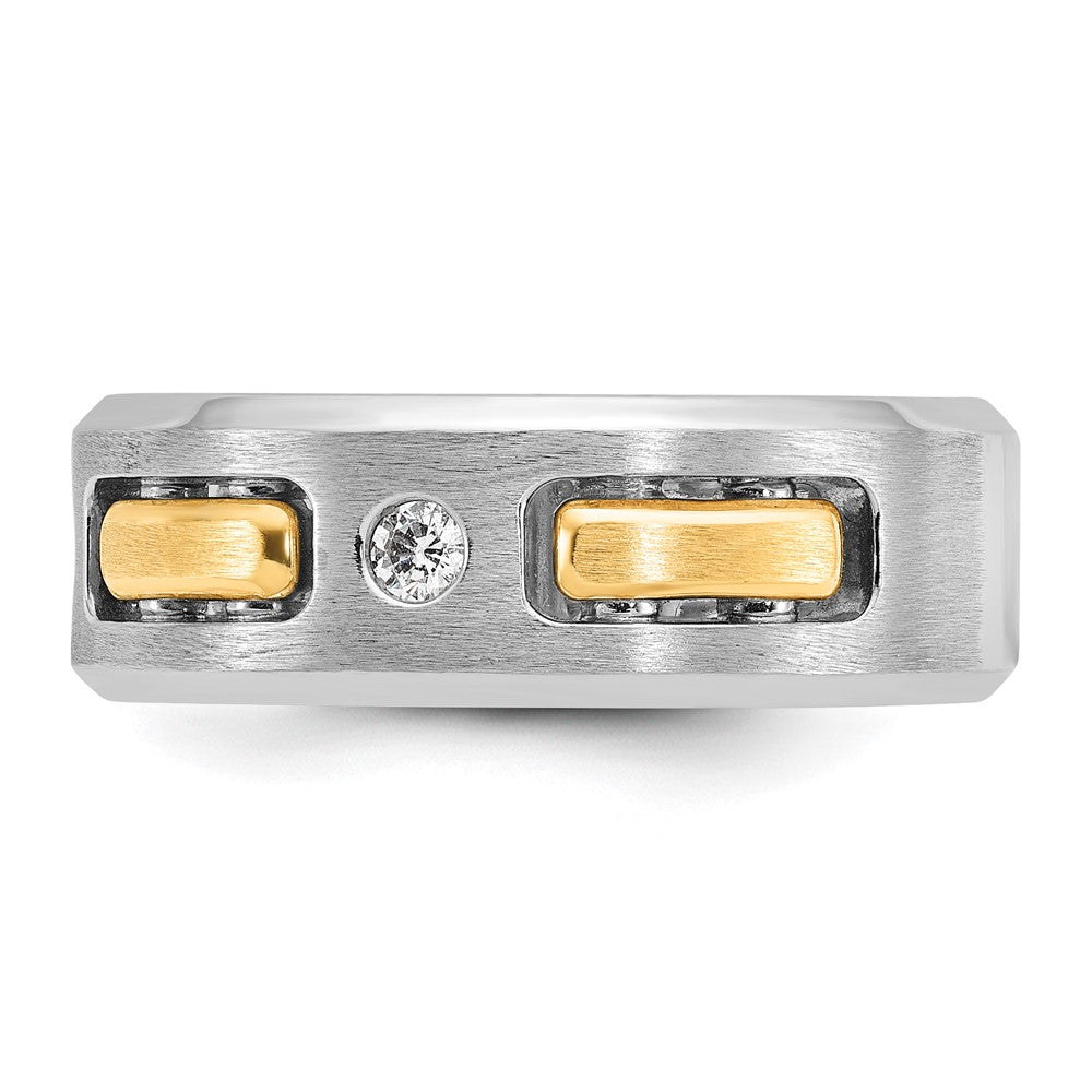 IBGoodman 14k Two-tone Men's Polished Satin and Cut-Out 1/6 Carat AA Quality Diamond 3-Stone Ring