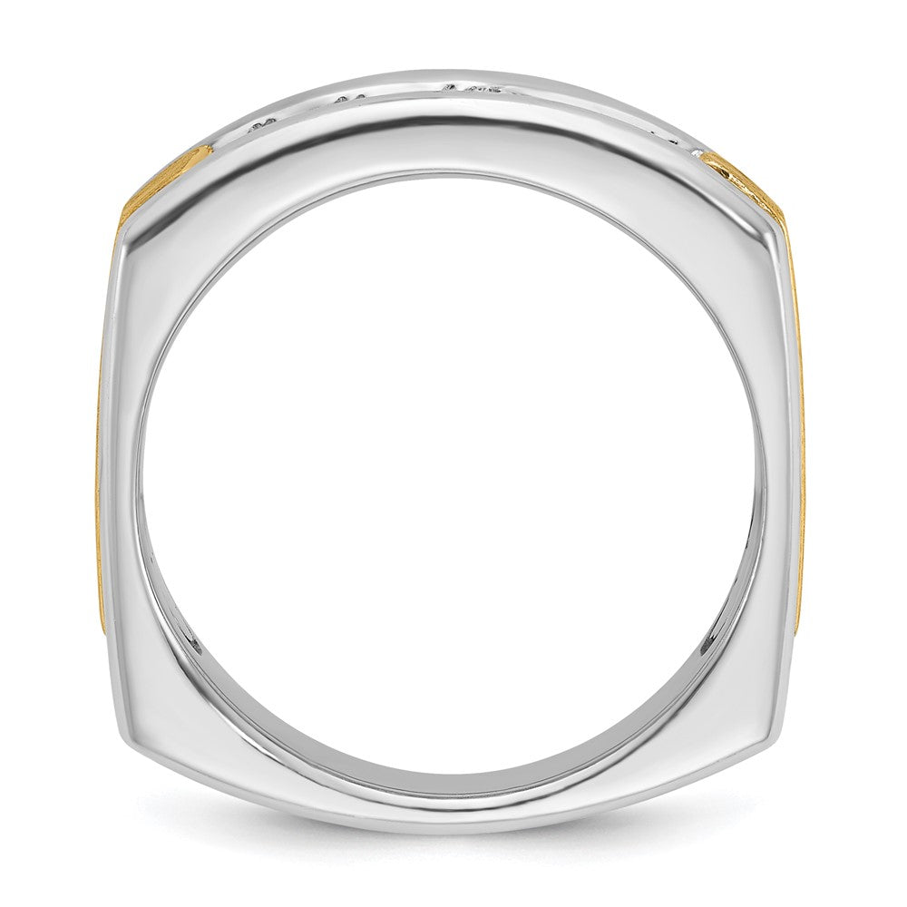 IBGoodman 14k Two-tone Men's Polished Satin and Grooved 5-Stone 1/2 Carat AA Quality Diamond Square Ring