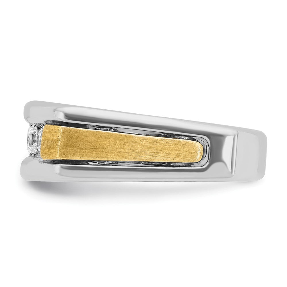 IBGoodman 14k Two-tone Men's Polished Satin and Grooved 5-Stone 1/2 Carat AA Quality Diamond Square Ring