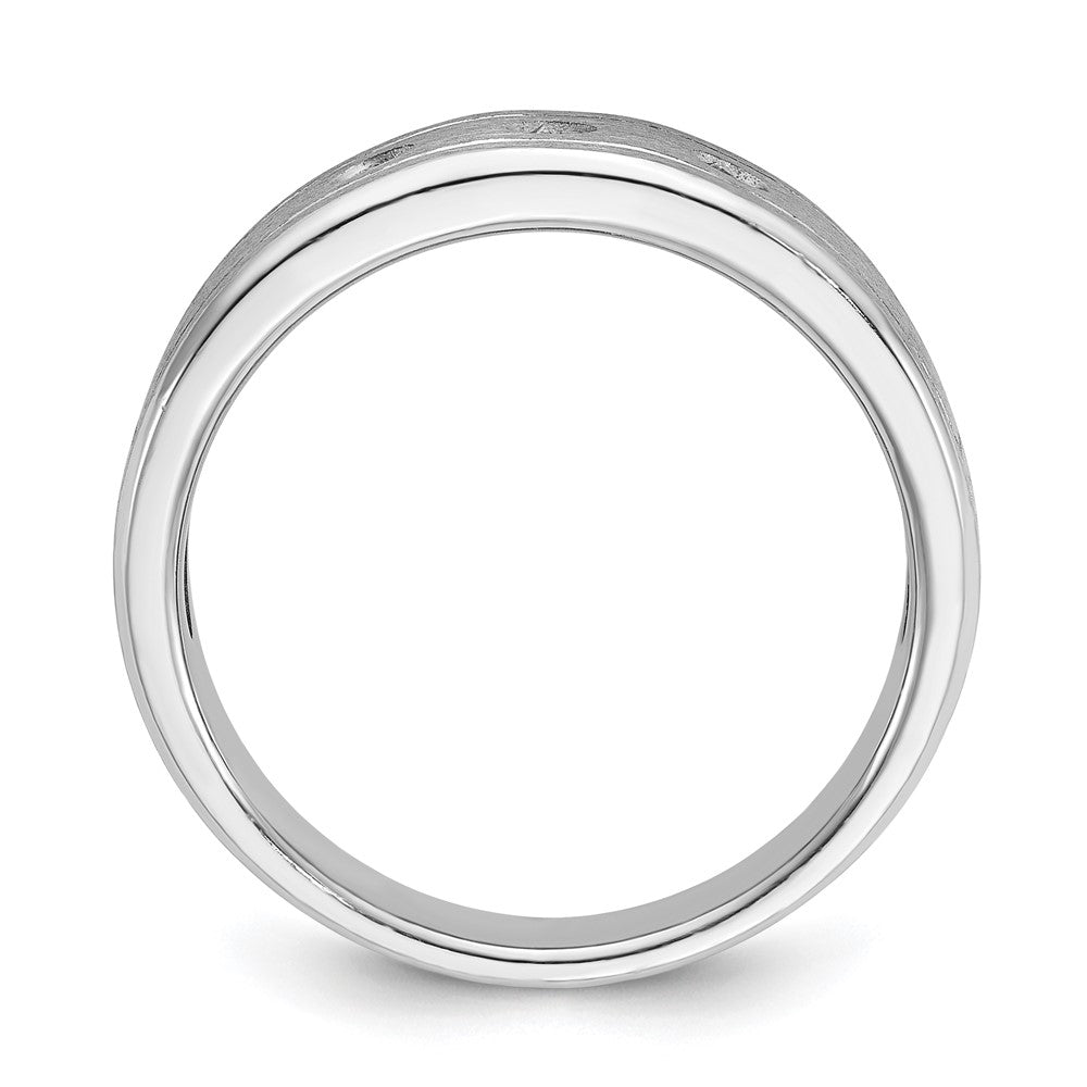 14k White Gold IBGoodman Men's Polished, Antiqued and Satin 1/6 carat Diamond Complete Ring