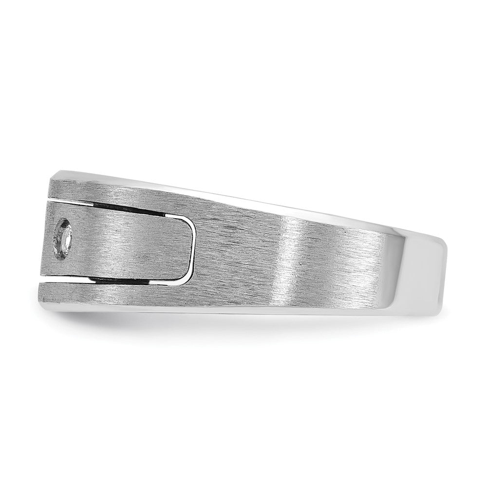 14k White Gold IBGoodman Men's Polished, Antiqued and Satin 1/6 carat Diamond Complete Ring