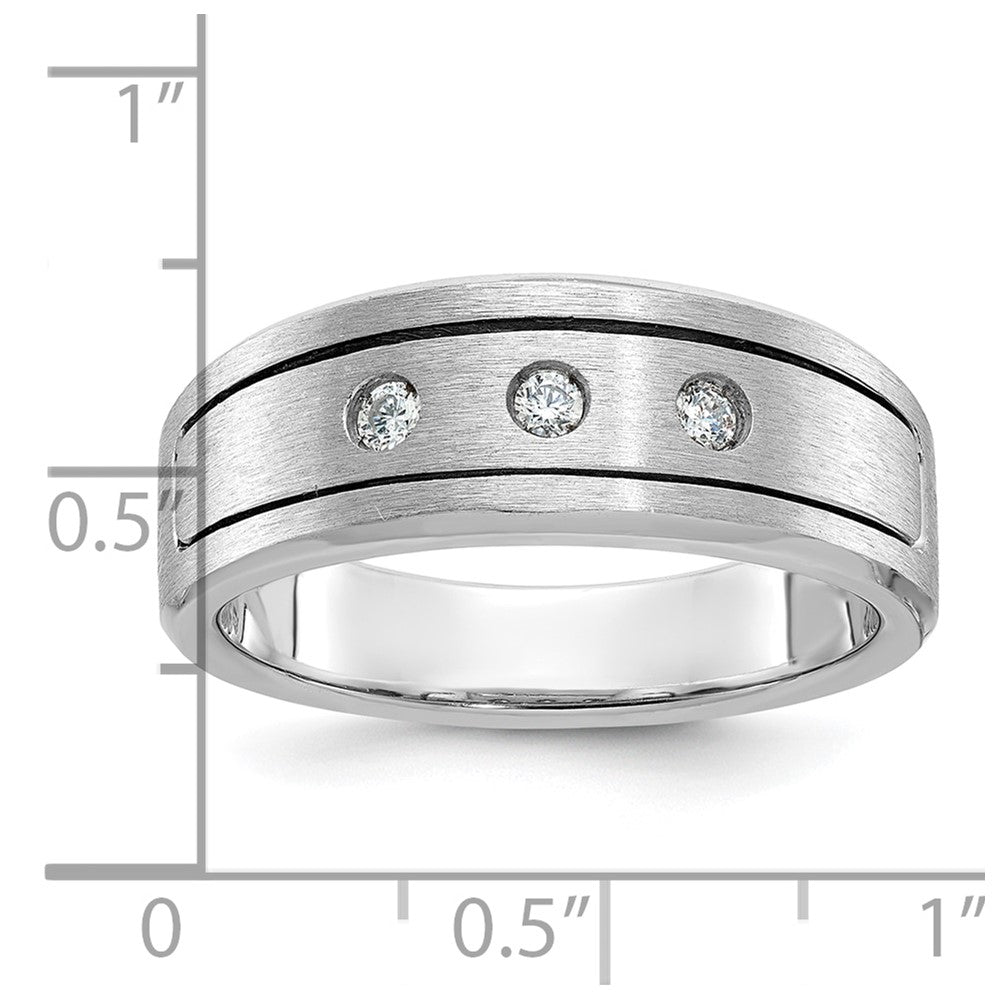 14k White Gold IBGoodman Men's Polished, Antiqued and Satin 1/6 carat Diamond Complete Ring