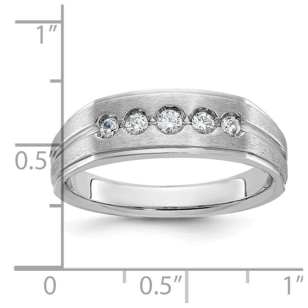 IBGoodman 14k White Gold Men's Polished Satin and Grooved 1/4 Carat AA Quality Diamond 5-Stone Ring