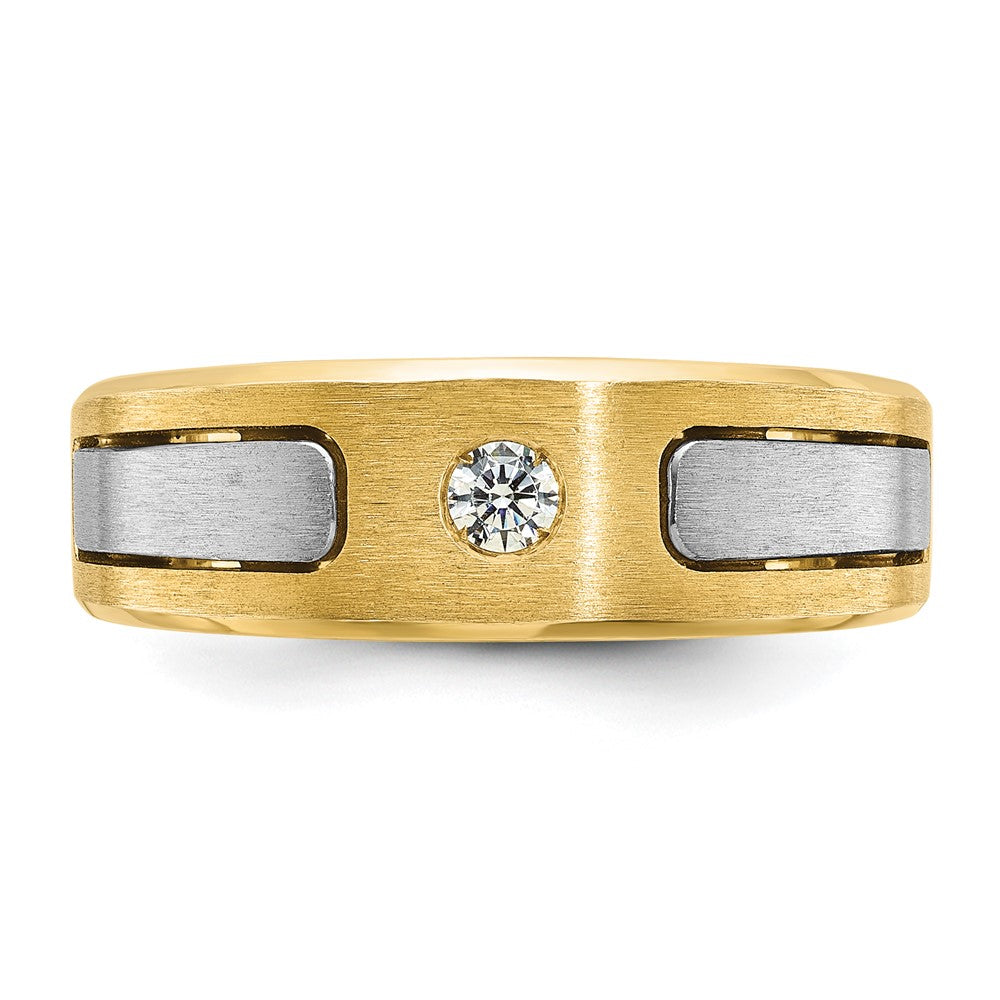 14k Two-tone IBGoodman Men's Polished and Satin 1/10 carat Diamond Complete Ring