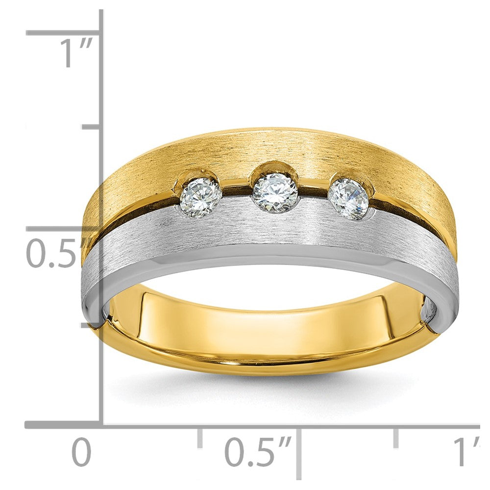 14k Two-tone IBGoodman Men's Polished and Satin 1/4 carat Diamond Complete Ring