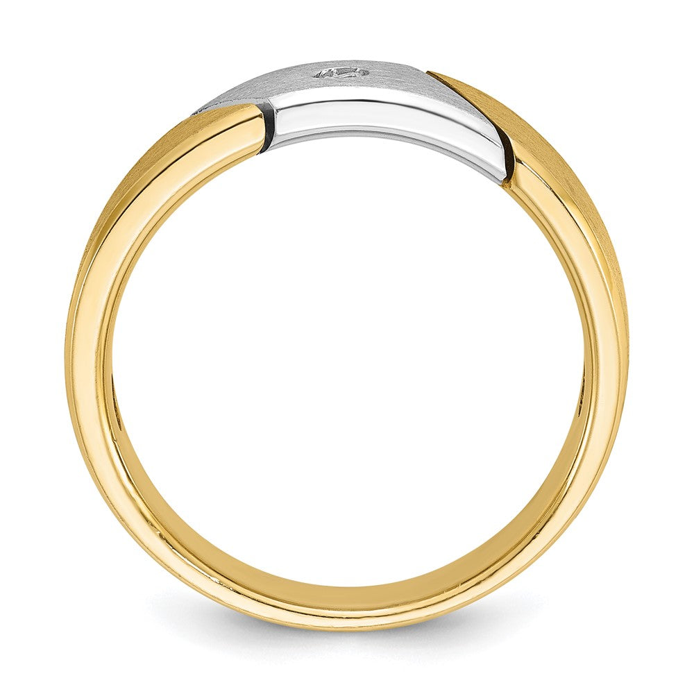 14k Two-tone IBGoodman Men's Polished and Satin 1/20 carat Diamond Complete Ring
