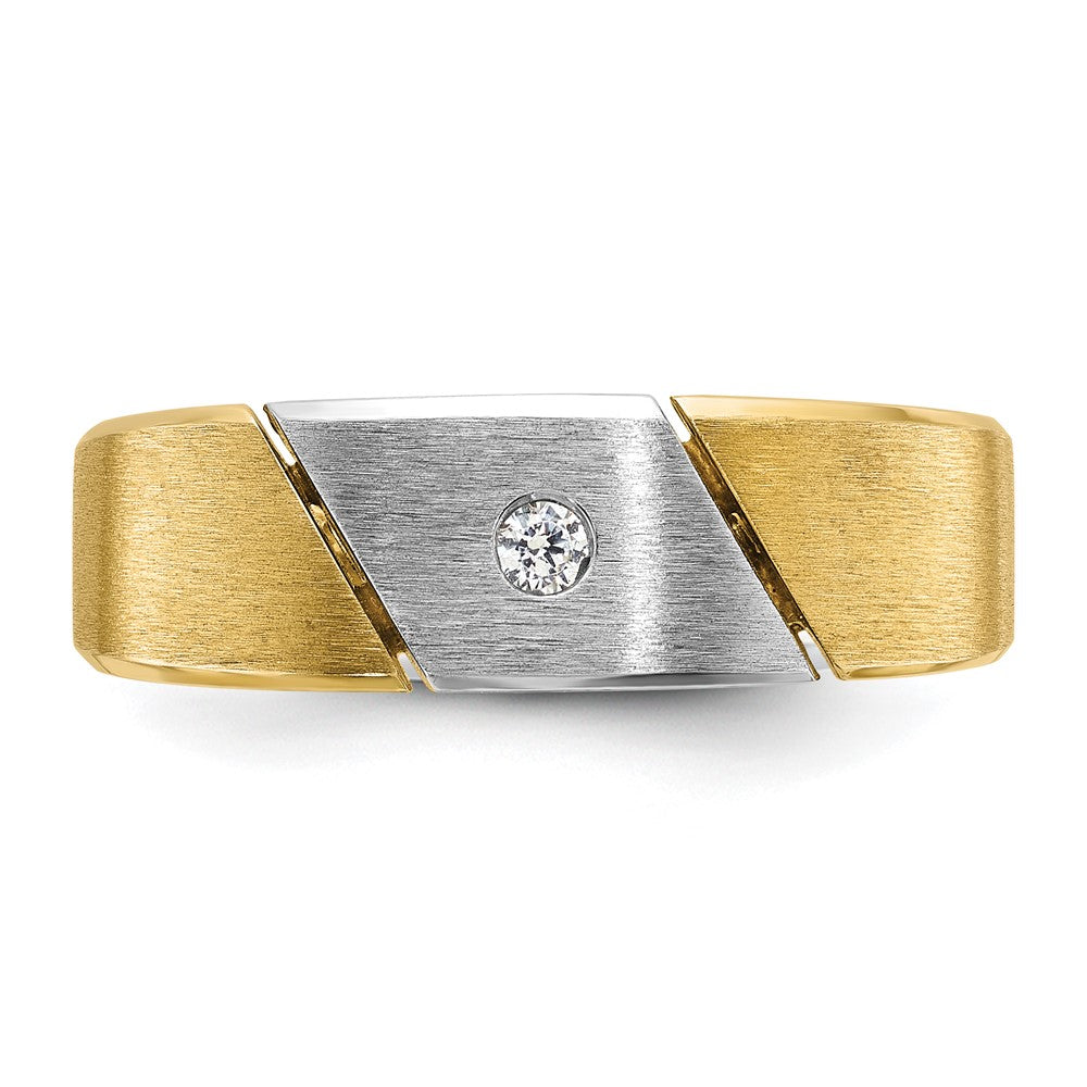 14k Two-tone IBGoodman Men's Polished and Satin 1/20 carat Diamond Complete Ring