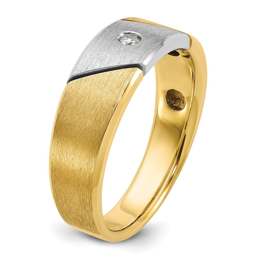 14k Two-tone IBGoodman Men's Polished and Satin 1/20 carat Diamond Complete Ring
