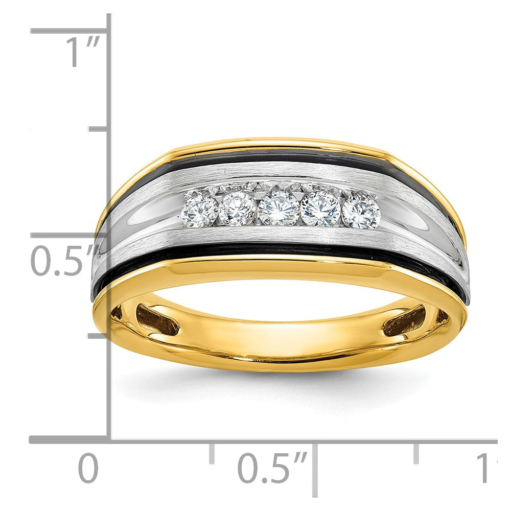IBGoodman 14k Two-tone with Black Rhodium Men's Polished Satin and Grooved 5-Stone 1/4 Carat AA Quality Diamond Ring