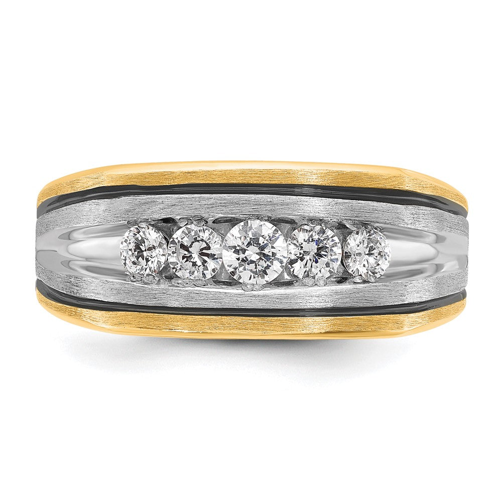 IBGoodman 10k Two-tone Men's Polished Satin and Grooved 5-Stone Ring Mounting