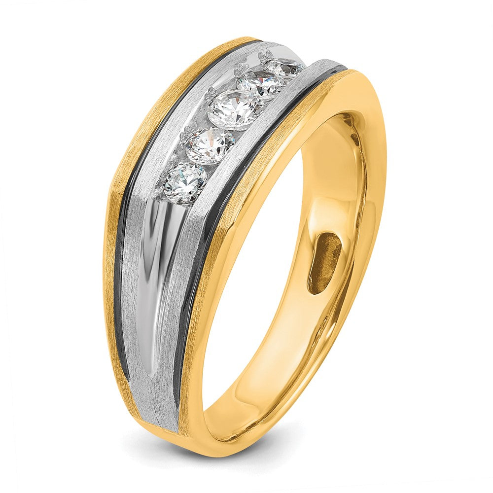 IBGoodman 10k Two-tone with Black Rhodium Men's Polished Satin and Grooved 5-Stone 1/2 Carat A Quality Diamond Ring