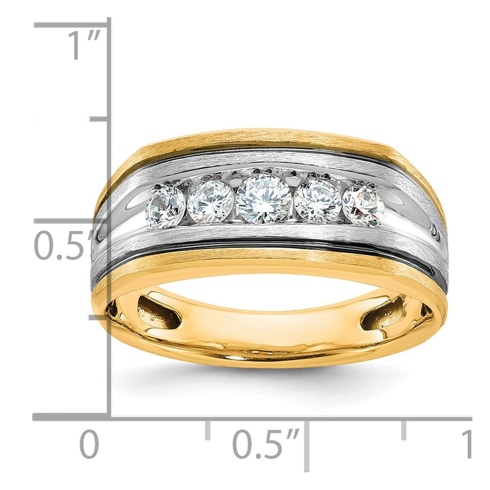 IBGoodman 10k Two-tone Men's Polished Satin and Grooved 5-Stone Ring Mounting