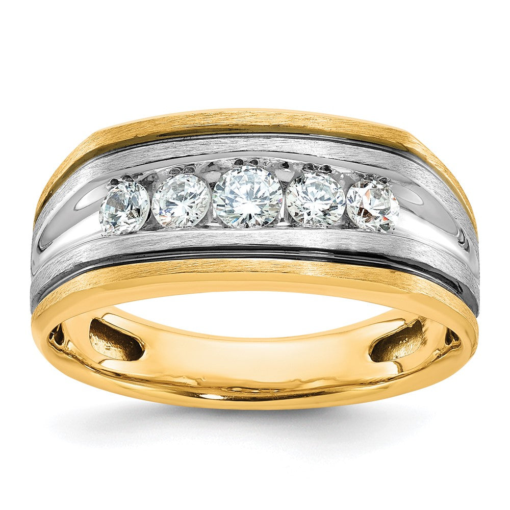 IBGoodman 10k Two-tone Men's Polished Satin and Grooved 5-Stone Ring Mounting