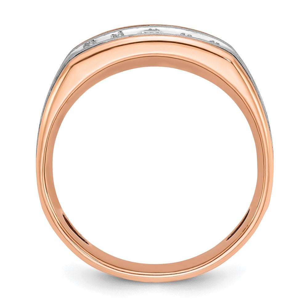 IBGoodman 14k White and Rose Gold with Black Rhodium Men's Polished Satin and Grooved 5-Stone 1/2 Carat AA Quality Diamond Ring