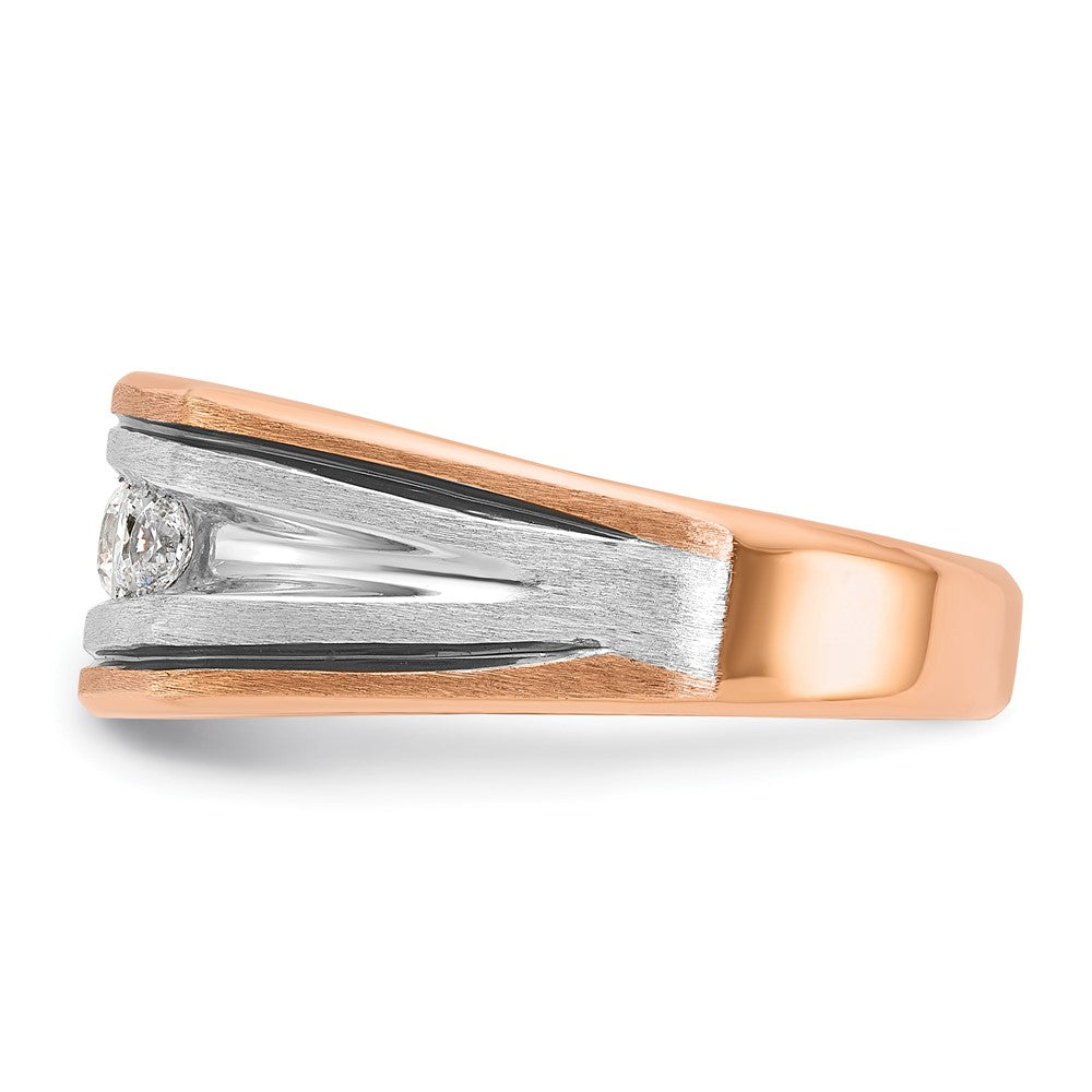 IBGoodman 14k White and Rose Gold with Black Rhodium Men's Polished Satin and Grooved 5-Stone 1/2 Carat AA Quality Diamond Ring