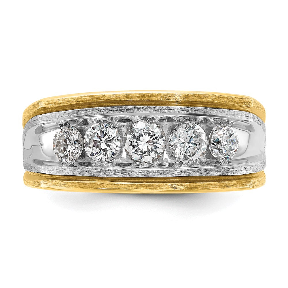 IBGoodman 14k Two-tone Men's Polished Satin and Grooved 5-Stone Ring Mounting