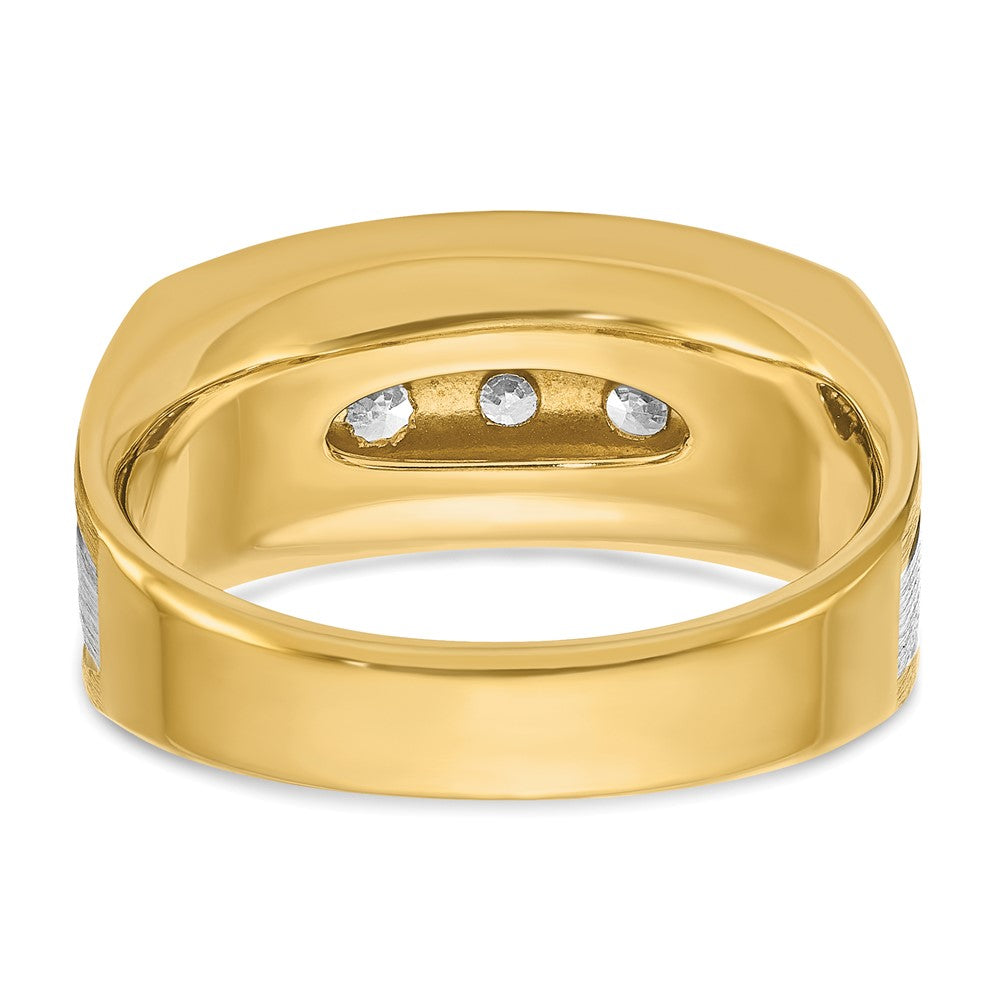 IBGoodman 14k Two-tone with Black Rhodium Men's Polished Satin and Grooved 5-Stone 1 Carat AA Quality Diamond Ring
