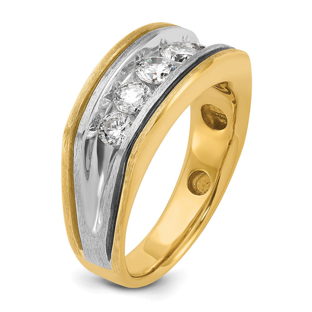 IBGoodman 14k Two-tone Men's Polished Satin and Grooved 5-Stone Ring Mounting
