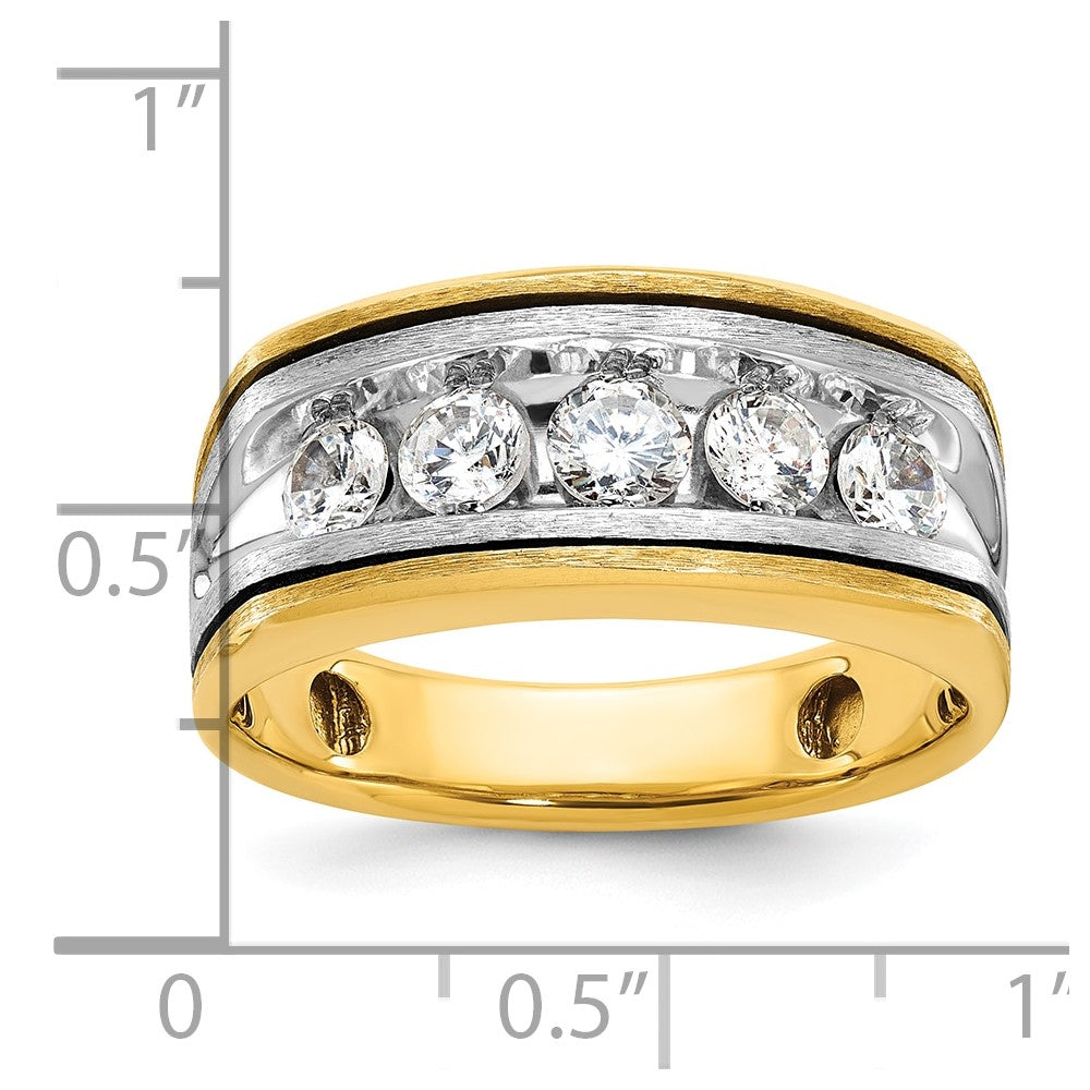 IBGoodman 14k Two-tone Men's Polished Satin and Grooved 5-Stone Ring Mounting