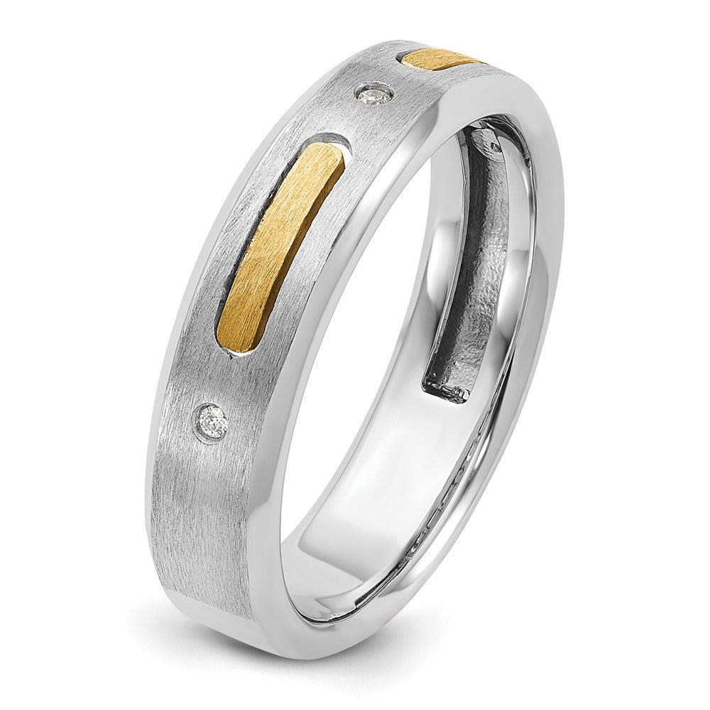 14k Two-tone IBGoodman Men's Polished and Satin Diamond Complete Ring