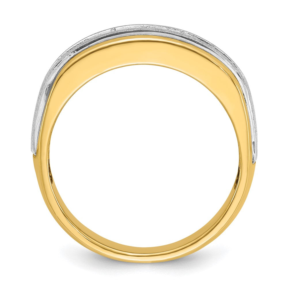 IBGoodman 14k Two-tone Men's Polished Satin and Grooved 7-Stone 3/4 Carat AA Quality Diamond Ring