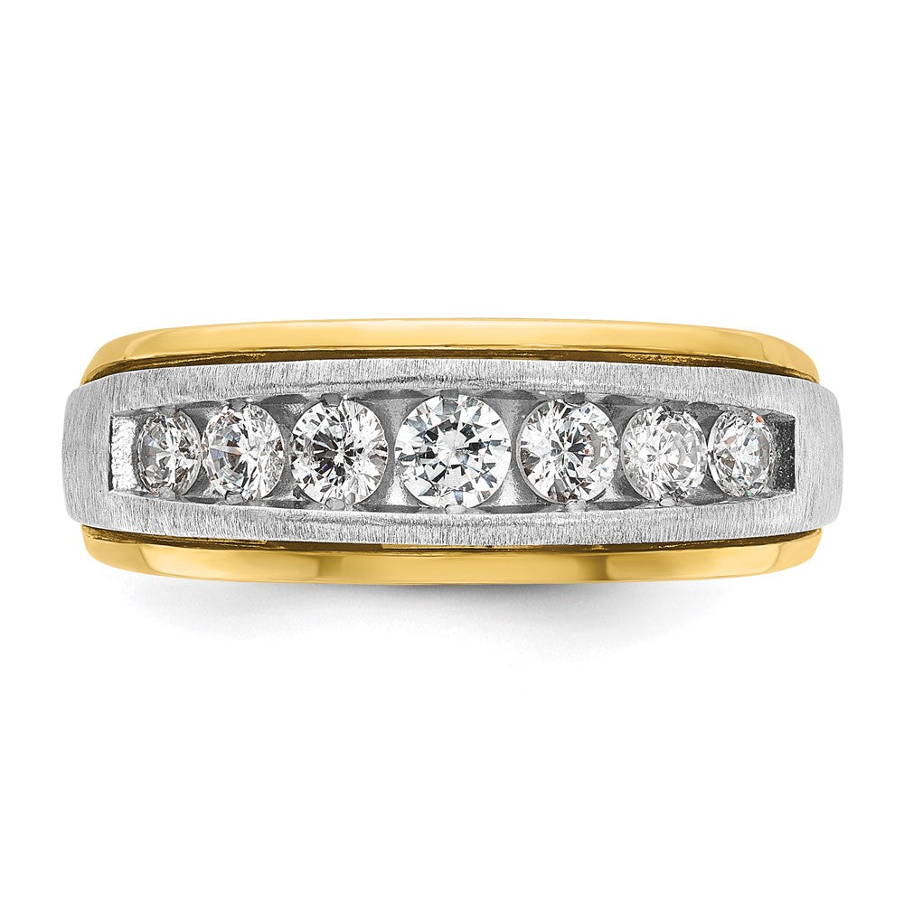IBGoodman 14k Two-tone Men's Polished Satin and Grooved 7-Stone 3/4 Carat AA Quality Diamond Ring