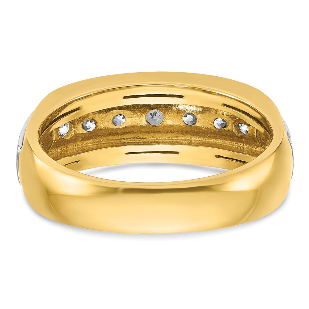 IBGoodman 14k Two-tone Men's Polished Satin and Grooved 7-Stone 3/4 Carat AA Quality Diamond Ring