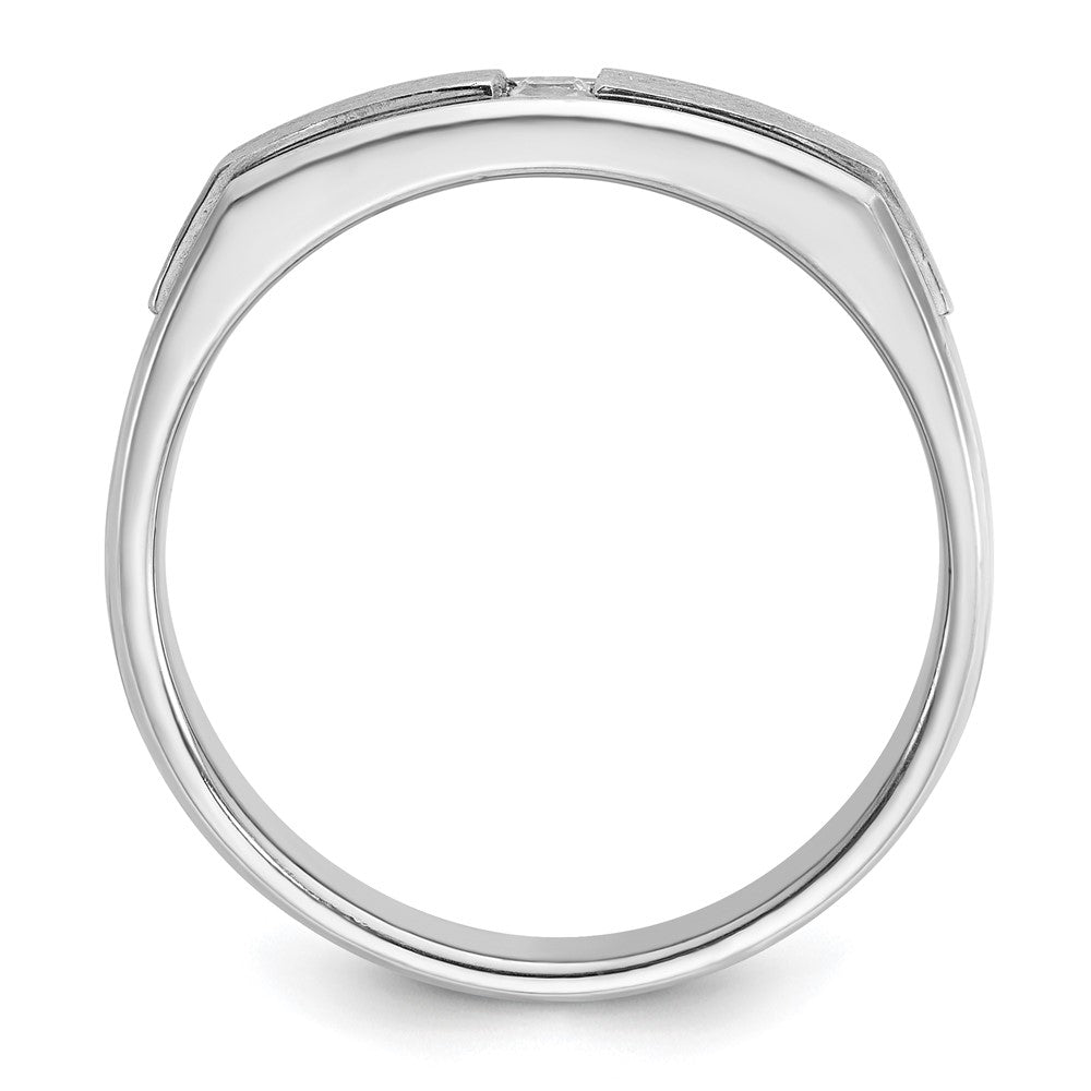 IBGoodman 14k White Gold Men's Polished Antiqued and Satin 1/10 Carat AA Quality Diamond Ring