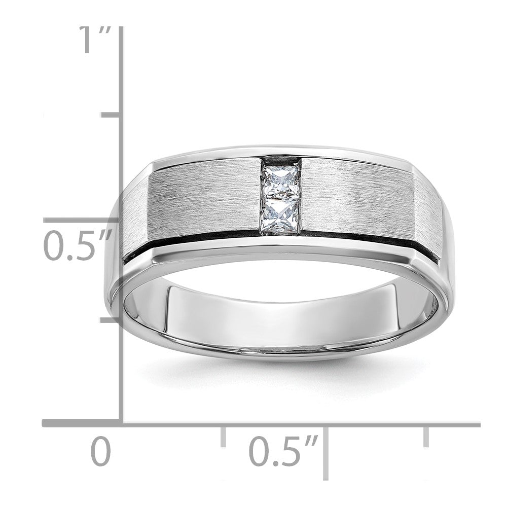 IBGoodman 14k White Gold Men's Polished Antiqued and Satin 1/10 Carat AA Quality Diamond Ring