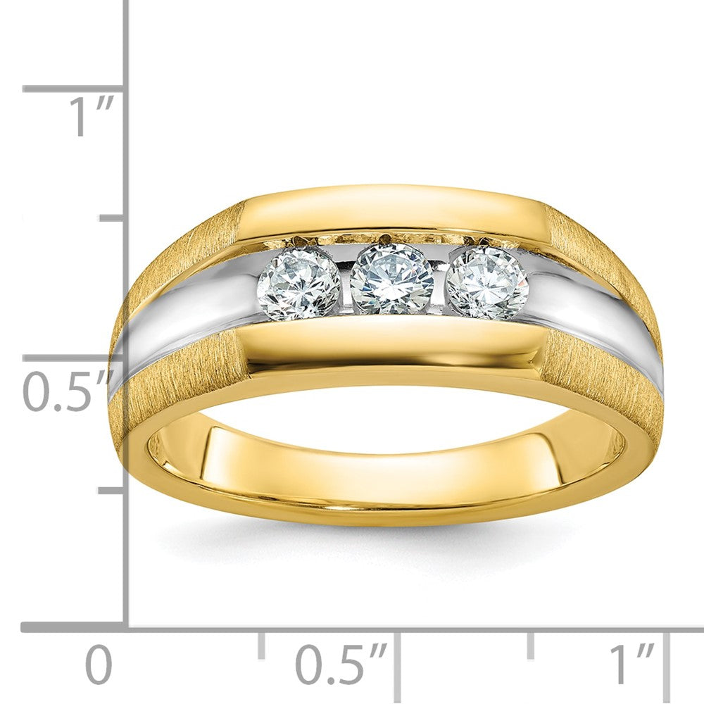 IBGoodman 14k with White Rhodium Men's Polished Satin and Grooved 3-Stone 1/2 Carat AA Quality Diamond Ring