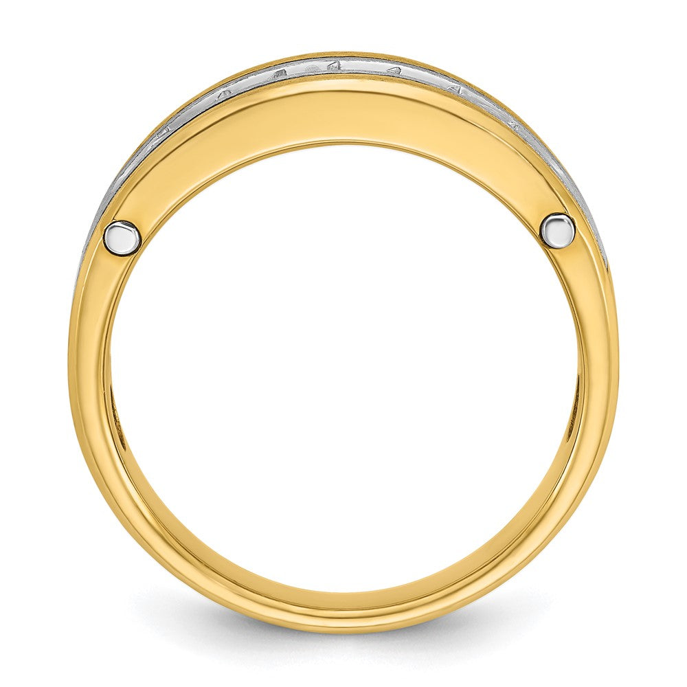 IBGoodman 14k Two-tone Men's Polished Satin and Grooved 1 Carat AA Quality Diamond Cluster Ring