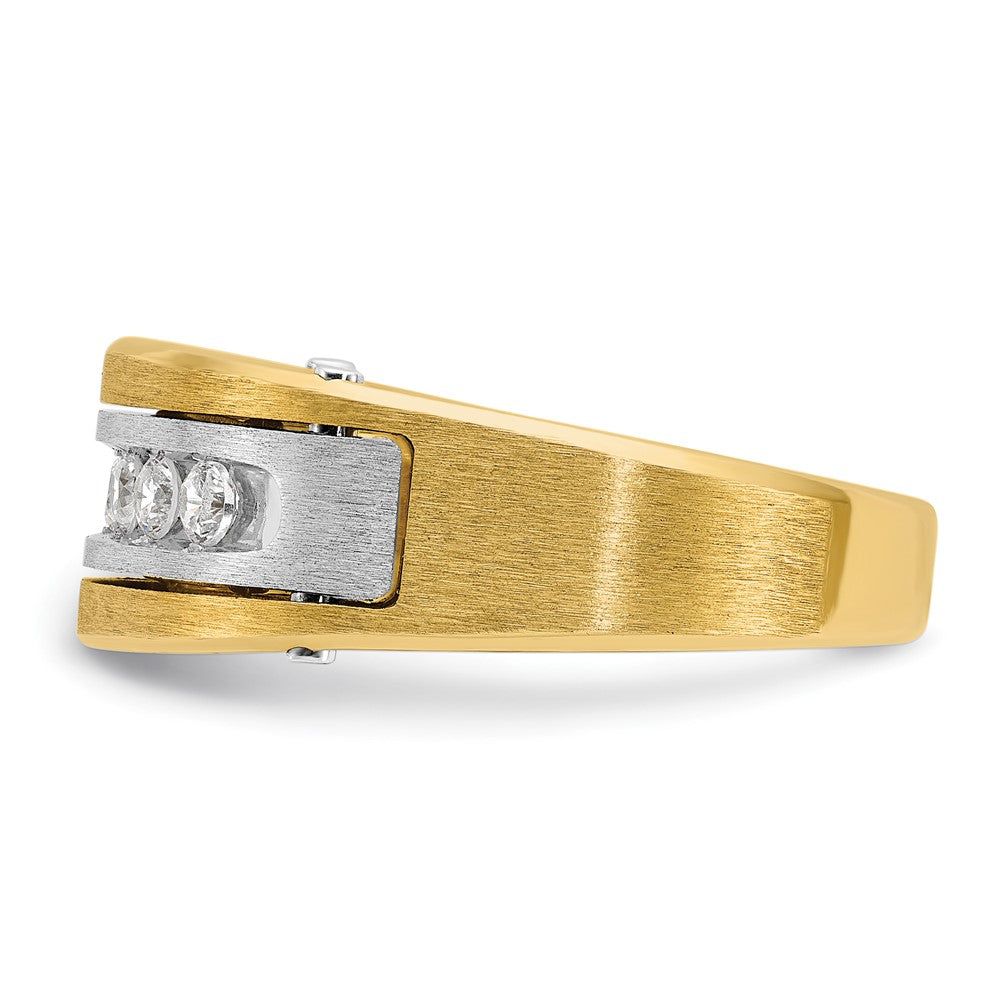 IBGoodman 14k Two-tone Men's Polished Satin and Grooved 1 Carat AA Quality Diamond Cluster Ring