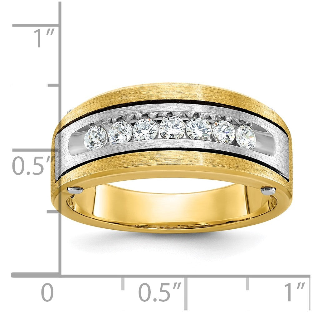 IBGoodman 14k Two-tone Men's Polished Satin and Grooved 1 Carat AA Quality Diamond Cluster Ring