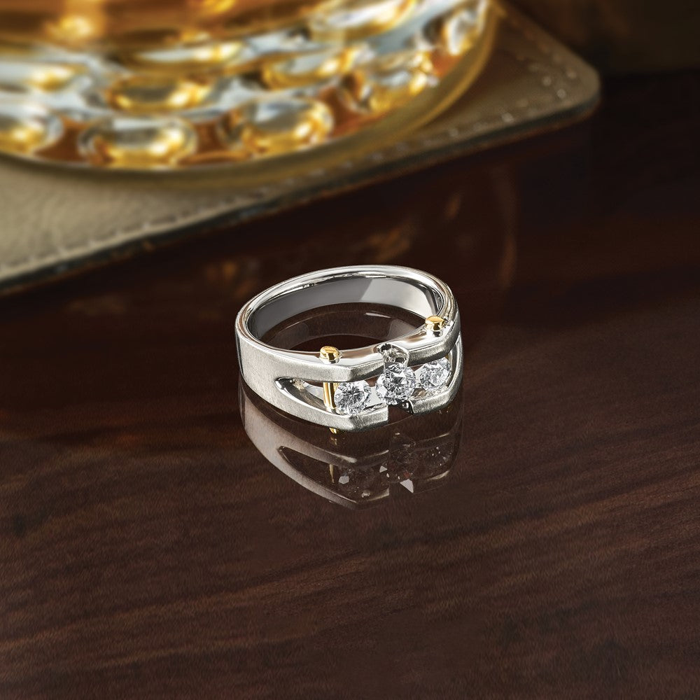 IBGoodman 10k Two-tone Men's Polished Satin and Cut-Out 3-Stone 3/4 Carat A Quality Diamond Ring